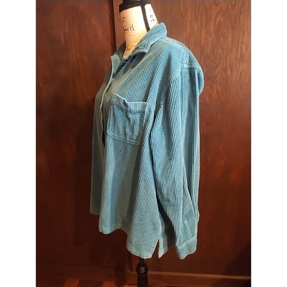 L. L. Bean Corduroy Button-up Shirt Shacket Teal Heavyweight Outdoor Cotton XL - Picture 2 of 4